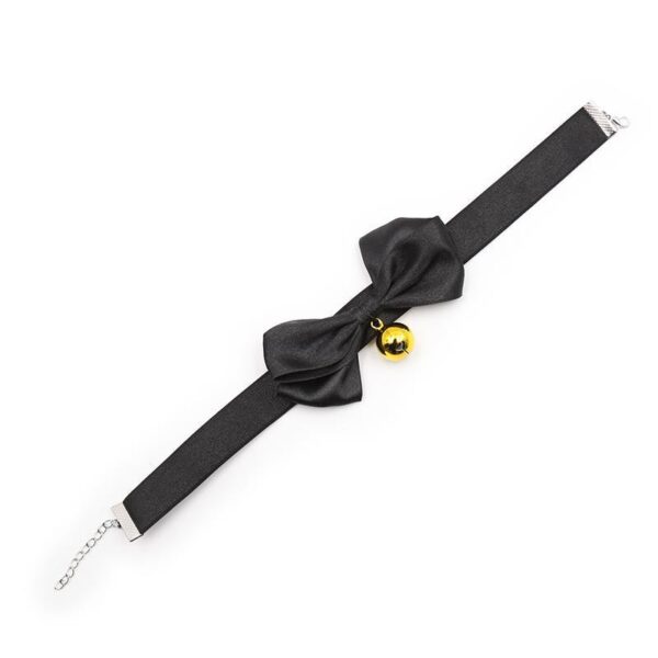 Fetish Addict: Halsband med rosett och klocka, 36cm svart L