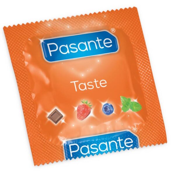 8-Pack Pasante Taste Kondomer, Mynta, Jordgubbe, Choklad, Blåbär