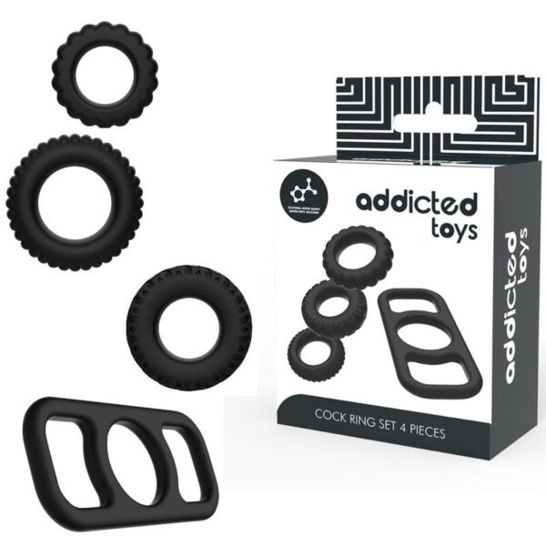 Addicted Toys Penisringar 4-pack - Svart 4 Delar