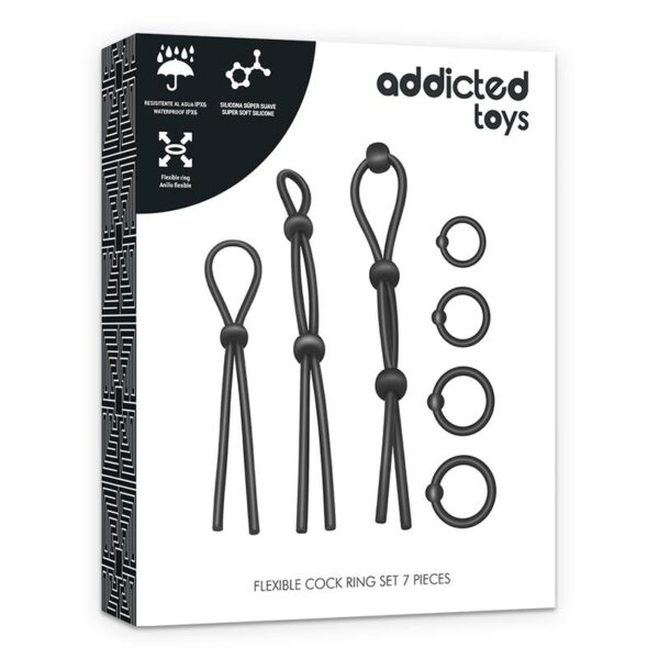 Addicted Toys Flexibla Silikon Penisring Set 7 Delar Svart
