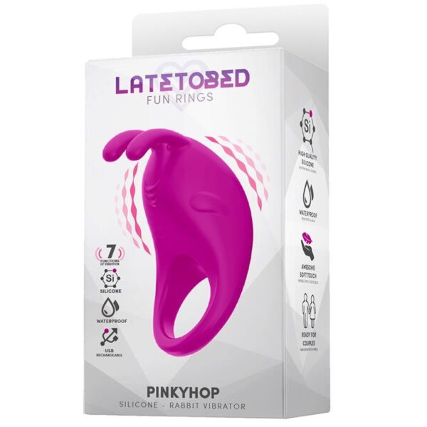 LateToBed Pinkyhop Vibrerande Penisring USB-Laddbar Vattentålig